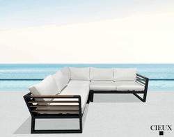 CIEUX Sectional Avignon Outdoor Patio Aluminum Metal Corner Sectional Sofa in Black with Sunbrella Cushions - Available in 2 Colours