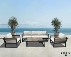 CIEUX Sofa Set Canvas Natural Avignon Outdoor Patio Aluminum Metal Sofa Conversation Set in Black with Sunbrella Cushions - Available in 2 Colours