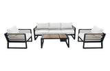 CIEUX Sofa Set Canvas Natural Avignon Outdoor Patio Aluminum Metal Sofa Conversation Set in Black with Sunbrella Cushions - Available in 2 Colours