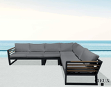 Pending - Cieux Avignon Outdoor Patio Aluminum Metal L-Shaped Sectional Sofa in Black with Sunbrella Cushions - Available in 2 Colours