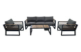 Pending - Cieux Canvas Charcoal Avignon Outdoor Patio Aluminum Metal Sofa Conversation Set in Black with Sunbrella Cushions - Available in 2 Colours