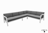 Pending - Cieux Corsica Outdoor Patio Aluminum Metal L-Shaped Sectional Sofa in White with Sunbrella Cushions - Available in 2 Colours