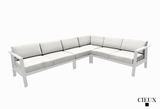 Pending - Cieux Corsica Outdoor Patio Aluminum Metal L-Shaped Sectional Sofa in White with Sunbrella Cushions - Available in 2 Colours