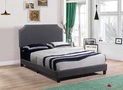 Markle Dark Grey Linen Platform Bed with Nailhead Trim Side