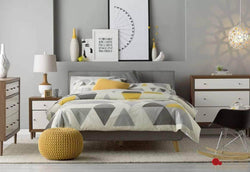 Drew Grey Tufted Linen Platform Bed - Available in 3 Sizes