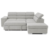 Urban Cali Sleeper Sectional Lacey Stone / Right Facing Chaise Pasadena Large Sleeper Sectional Sofa Bed with Storage Ottoman and 2 Stools - Available in 3 Colours