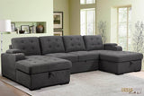 Urban Cali Sleeper Sectional Lancaster U-Shaped Sleeper Sectional Sofa Bed with Storage Chaises in Belfast Charcoal