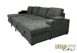 Urban Cali Sleeper Sectional Lancaster U-Shaped Sleeper Sectional Sofa Bed with Storage Chaises in Belfast Charcoal