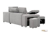 Urban Cali Sleeper Sectional Pasadena Large Sleeper Sectional Sofa Bed with Storage Ottoman and 2 Stools - Available in 2 Colours